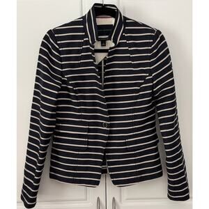Banana Republic Navy Striped One Button Blazer Standup Collar Linen Blend Size 6